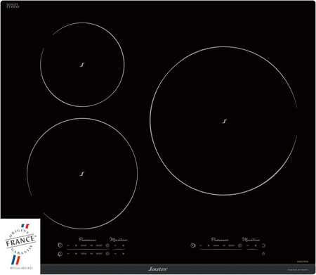 Sauter - SPI9544B - Plaque Induction - Table de Cuisson Encastrable - Noir - 3 Foyers - 7400W - Dimensions Encastrement : 56x49cm - Grand Foyer 28 cm - Fabriqué en France