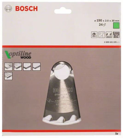 Lame de scie circulaire 190x30x2mm Optiline Wood pour le bois 24 dents - BOSCH - 2608641185