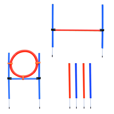Agility sport pour chiens obstacles + sac transport total 11 pièces acier rouge et bleu