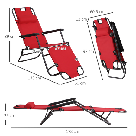 Chaise longue transat 2 en 1 pliable