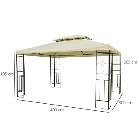 Pavillon de jardin tonnelle style colonial dim. 4L x 3l x 2,65H m crème