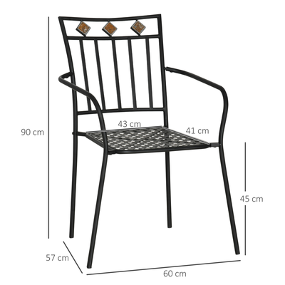 Lot de 2 chaises de jardin style fer forgé noir orangé