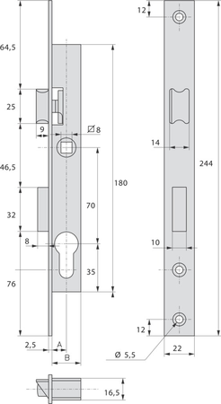 Serrure monopoint à larder cylindre pêne dormant demi-tour longueur 21mm - STREMLER - 2460.21.0