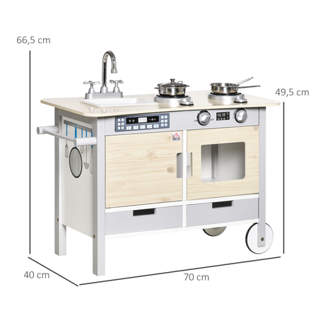 Cuisine desserte pour enfant 2 en 1 multi-équipement aspect bois clair gris