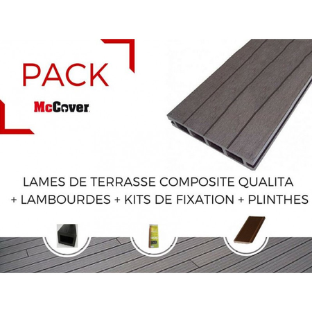 PACK 1 m²  lame de terrasse composite Qualita ACCESSOIRES 3600 mm - Coloris - Gris carbone, Epaisseur - 25mm, Largeur - 14 cm, Longueur - 360 cm, Surface couverte en m² - 1