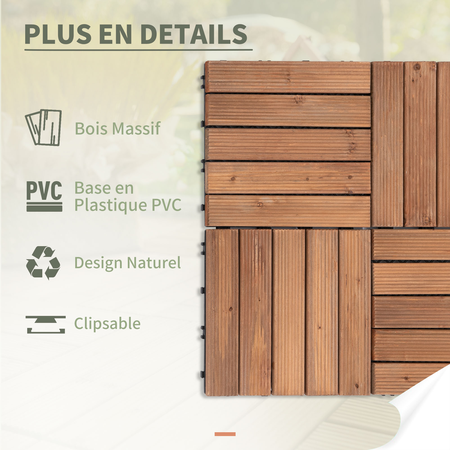 Dalles terrasse emboîtables - lot de 27 pcs, surface max. 2,5 m² - sapin teinté