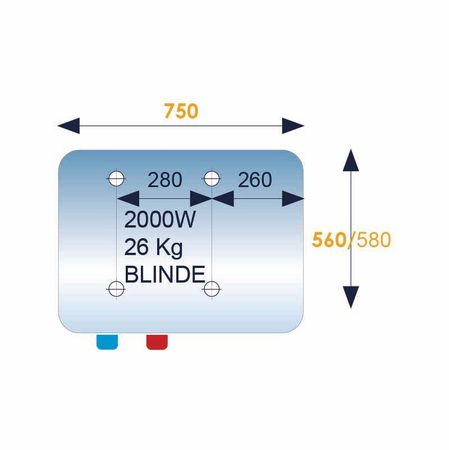 Chauffe-eau électrique blindé 100L INITIO horizontal sortie bas D.560 - ARISTON - 3000376