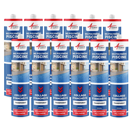 Mastic Polymère Piscine Collage / Étanchéité : ARCAMASTIC POLYMERE PISCINE-290 ml x 12 Transparent-ARCANE INDUSTRIES