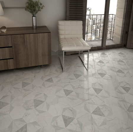 CARRARA PEAK Carrelage hexagonal 17,5X20 cm imitation marbre décor