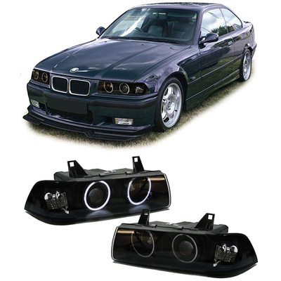 PHARES NEON CCFL ANGEL EYES BMW E36 SERIE 3 COUPE CABRIOLET NOIRS (03504)