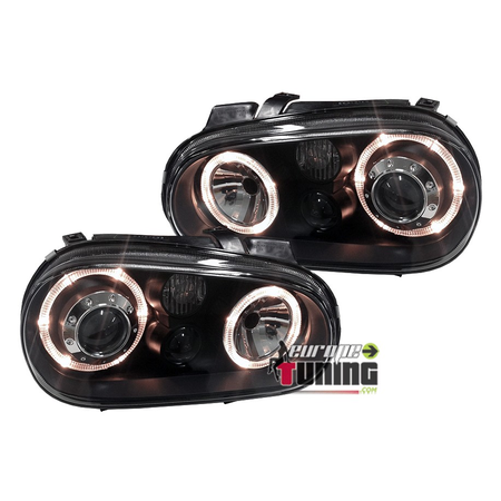 PHARES FEUX AVANTS NOIRS ANNEAUX ANGEL EYES LED PACK R32 VOLKSWAGEN VW GOLF 4 (00677)