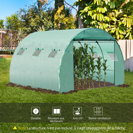 Bâche de rechange serre tunnel 3L x 3l x 2H m PE fenêtres + porte vert