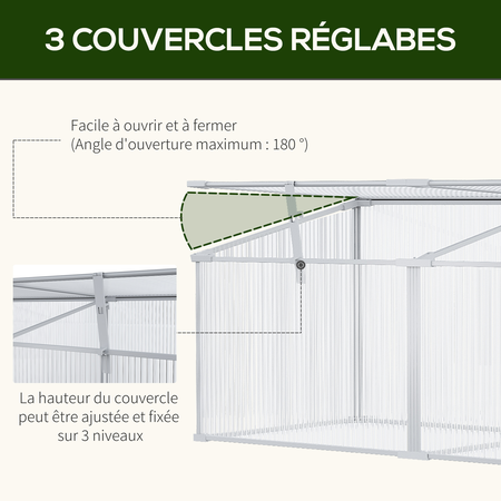 Mini serre de jardin serre à tomates 3 pannneaux toits relevables alu. polycarbonate