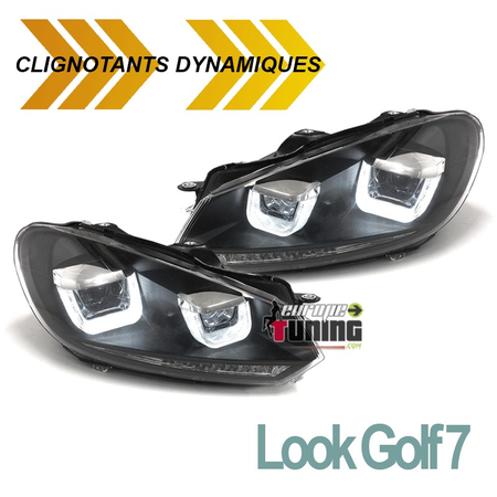 PHARES NOIRS FEUX DE JOUR ET CLIGNOTANTS DYNAMIQUES A LED VW GOLF 6 LOOK GOLF 7 (04781)