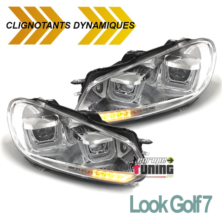 PHARES CHROME FEUX DE JOUR ET CLIGNOTANTS DYNAMIQUES A LED VW GOLF 6 LOOK GOLF 7 (04780)