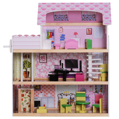 Maison de poupée en bois + accessoires
