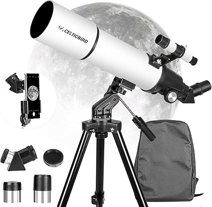 CELTICBIRD Télescope 80 mm, Ouverture 600 mm pour Adultes Débutants en Astronomie – Télescope Réfracteur Astronomique Portable entièrement Multicouche à Haute Transmission, Monture AZ