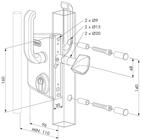 Serrure LS type industriel pour portail coulissant tube 80mm argent - LOCINOX - P00015130-SILV