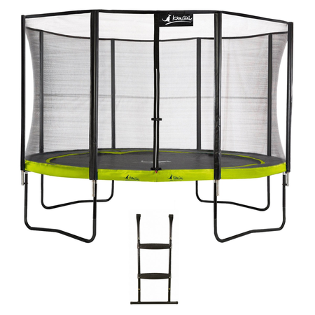 Kangui - Trampoline de jardin rond 430 cm + filet de sécurité + échelle | PUNCHI Vert 430