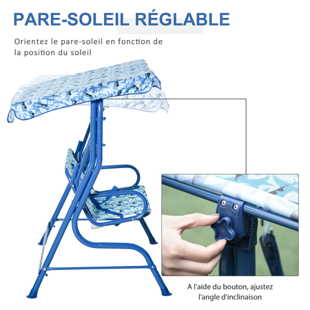 Balancelle de jardin 2 places pour enfants motif requin bleu