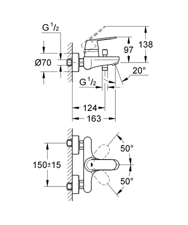 Mitigeur bain-douche EUROSMART COSMOPOLITAN mural avec raccord en S - GROHE - 32833-000