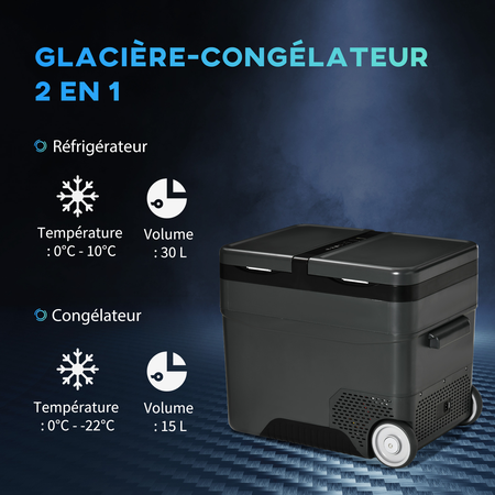 Glacière-congélateur portable à compression 2 compartiments gris noir