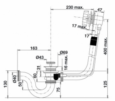 Vidage de baignoire automatique à cable 650mm en laiton - VALENTIN - 00 295300 000 00