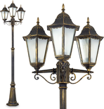 Lampe d'extérieur Hongkong Frost, candélabre en look antique, fonte d'aluminium en brun/or, vitres en verre dépoli, lampe d'allée, réglable en hauteur, lampe de jardin rétro, E27, IP44, sans ampoules