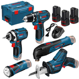 Pack de 5 outils 12V (GSR/GDR/GSA/GOP/GLI) + 3 batteries GBA 2Ah + chargeur + coffret L-BOXX - BOSCH - 0615990K11