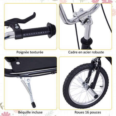 Trottinette patinette freestyle grandes roues et pegs noir