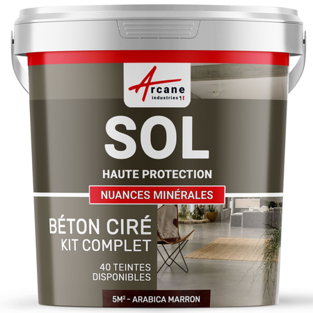 KIT BETON CIRE SOL HAUTE PROTECTION-5 m² (en 2 couches) Flanelle Gris Fonce-ARCANE INDUSTRIES