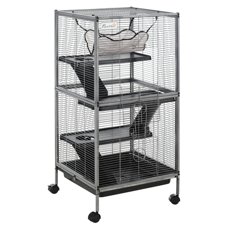 Cage pour Petits Animaux Portable avec 2 Portes Hamac Métal