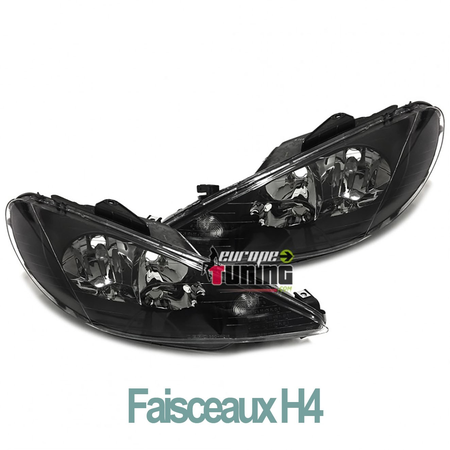 PHARES FEUX AVANTS FOND NOIR POUR PEUGEOT 206 de 1998 à 2002 en H4 (14513)