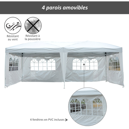 Tonnelle 3x6 m blanc cotes démontables