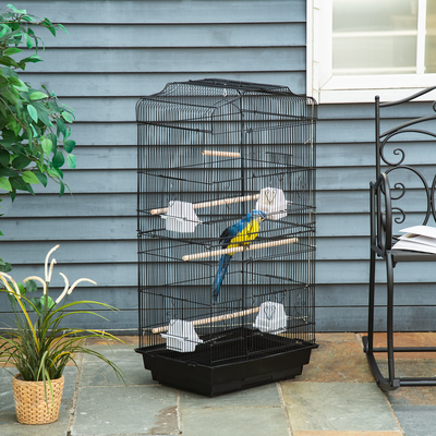 Cage à oiseaux volière avec perchoirs mangeoires noir