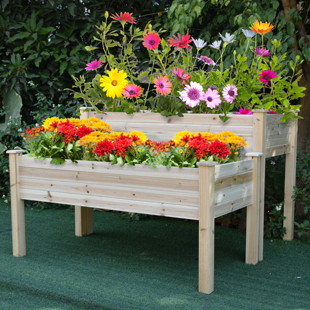 Jardinière sur pieds carré potager 2 étages inserts d'irrigation bois sapin naturel