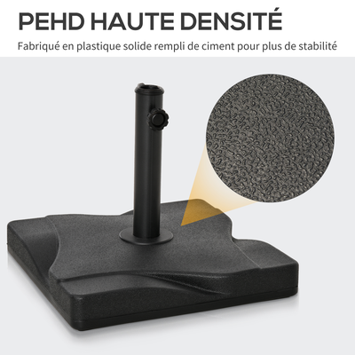 Pied de parasol carré poids net 20 Kg ciment HDPE noir