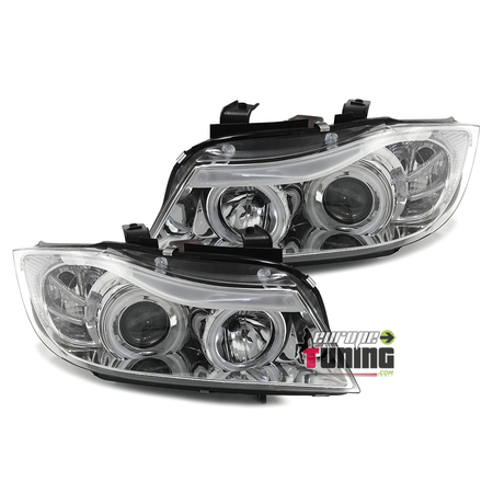 PHARES FEUX CHROME ANGEL EYES ANNEAUX LED CCFL BMW SERIE 3 E90 & E91 PHASES 1 05-08 (00536)