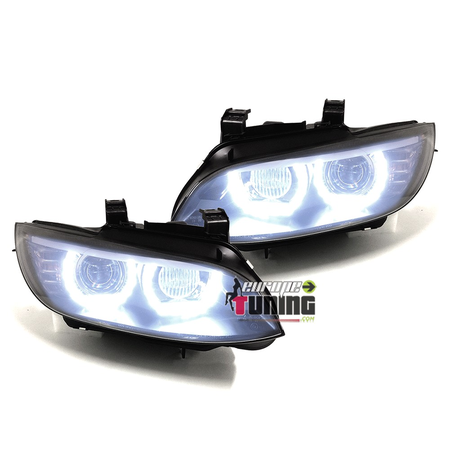 PHARES FEUX CELIS NOIRS LEDS EN U AVEC FEUX DE VIRAGES BMW SERIE 3 E92 & E93 COUPE CABRIOLET (04763)