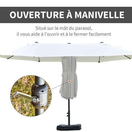 Parasol de jardin XXL manivelle acier polyester haute densité