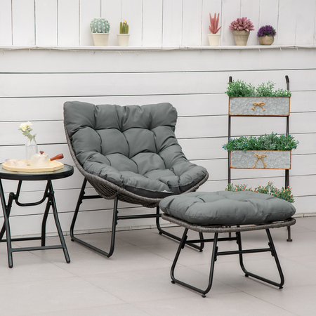 Fauteuil de jardin avec repose-pieds 2 coussins inclus