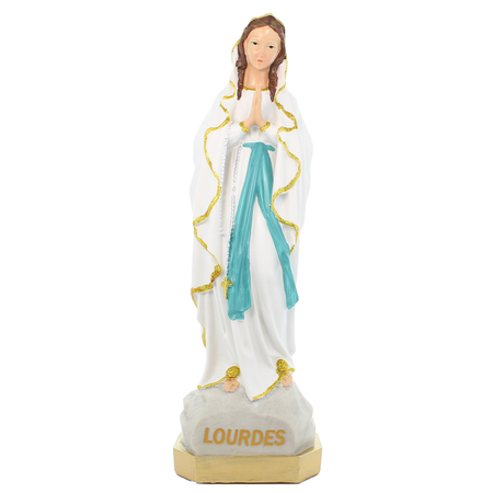 Statue de Notre Dame de Lourdes avec liseret pailleté doré ,résine de 40cm