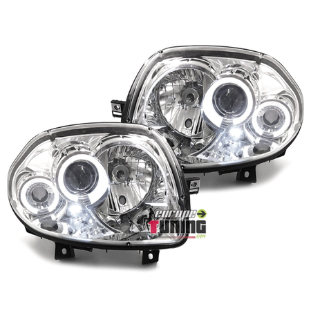 PHARES CHROME FEUX ANNEAUX LED ANGEL EYES RENAULT CLIO 2 / CLIO B 1998-2001 (11664)