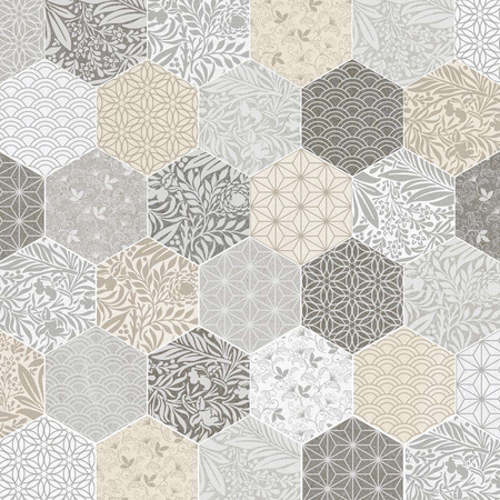 SEINE HEXAGONO DUROC MULTICOLOR - Carrelage patchwork hexagonal à motifs fleurs