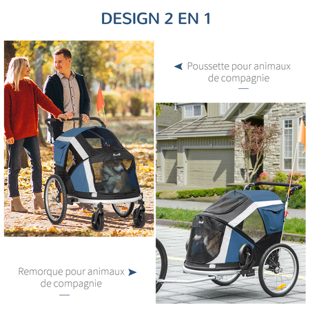 Remorque vélo jogger 2 en 1 pour animaux