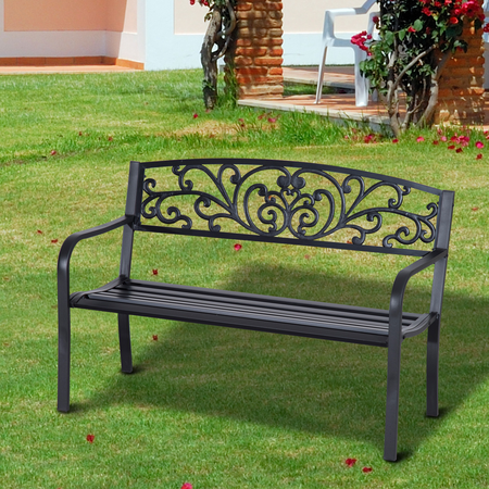 Banc de jardin terrasse en acier fonte noir 3 places