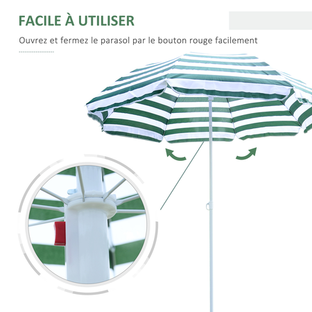 Parasol inclinable octogonal Ø 180 cm vert blanc rayé