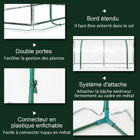 Serre de jardin tunnel à tomates acier époxy PVC