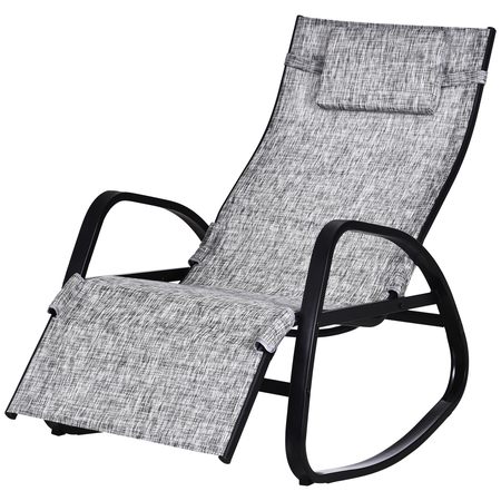 Chaise longue à bascule pliable dossier inclinable réglable métal textilène gris chiné