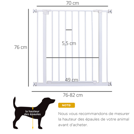 Barrière de sécurité longueur réglable dim. 76-82l x 76H cm blanc